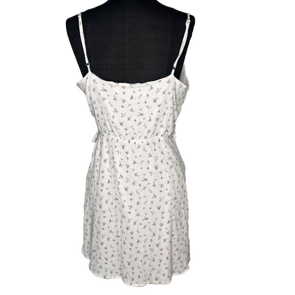 VTG Hollister White Shabby Chic Ditsy Floral Mini Wrap Dress Womens Large Fairy - Picture 2 of 8